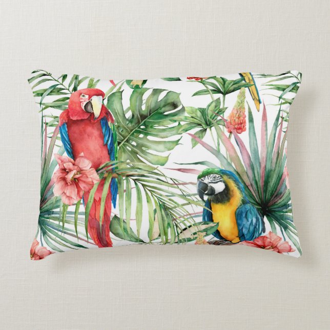 Watercolor tropical seamless pattern with parrots  accent pillow (Front)