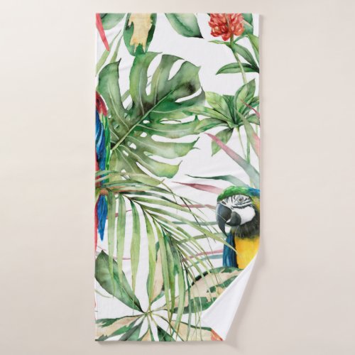 Watercolor tropical seamless pattern with parrots  bath towel