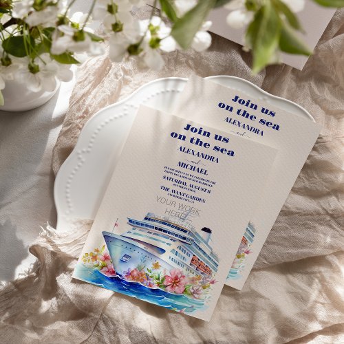 Watercolor Tropical Seascape Beach Cruise Wedding Invitation