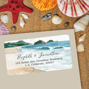 Watercolor Tropical Seaside Beach Script Name Label