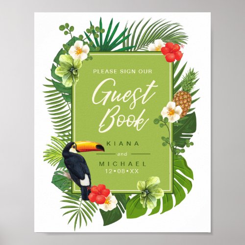 Watercolor Tropical Sign Guest Book Green ID577