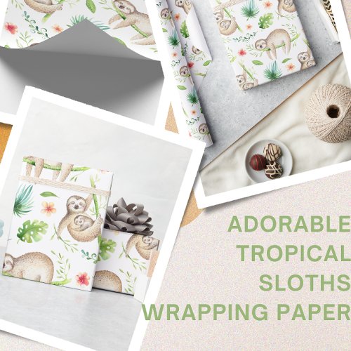Watercolor Tropical Sloths Pattern Wrapping Paper