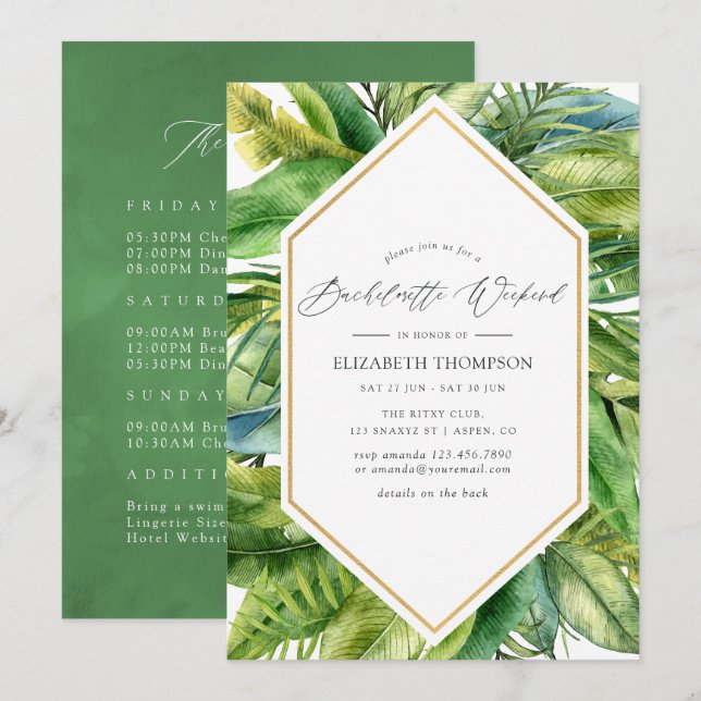 Watercolor Tropical Summer Bachelorette Weekend Invitation (Front/Back)