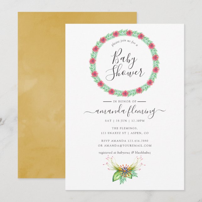 Watercolor Tropical Summer Beach Baby Shower Invitation (Front/Back)