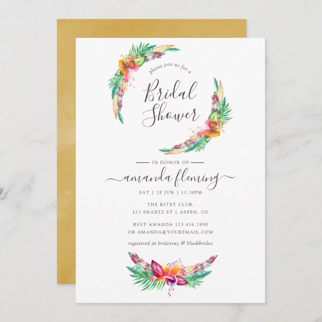 Watercolor Tropical Summer Beach Bridal Shower Invitation (Front/Back)