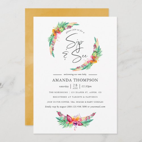Watercolor Tropical Summer Beach Sip and See Invitation