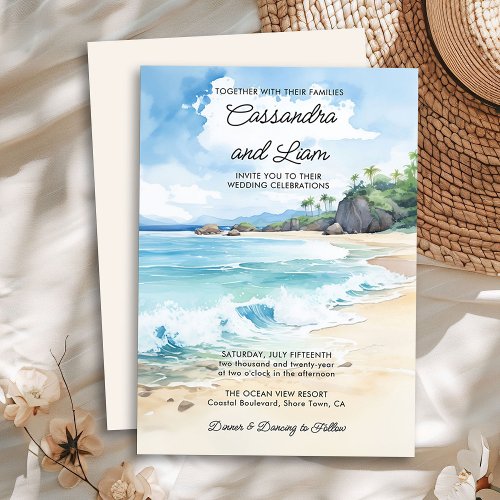 Watercolor Tropical Summer Beach Wedding Invitation