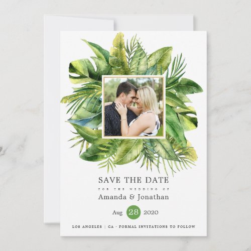 Watercolor Tropical Summer Beach Wedding Photo Save The Date