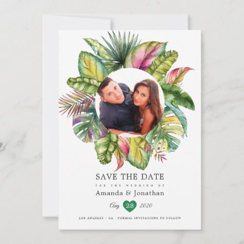 Watercolor Tropical Summer Beach Wedding Photo Save The Date