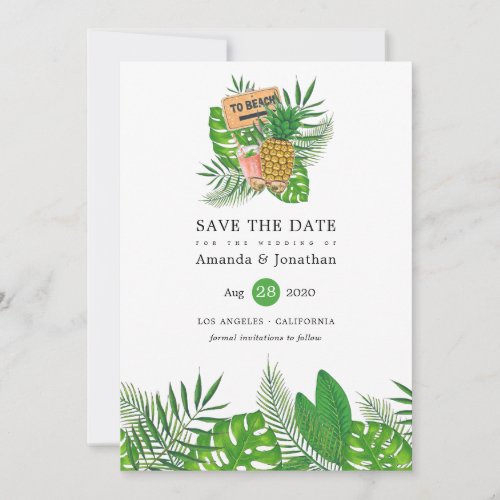 Watercolor Tropical Summer Beach Wedding Save The Date