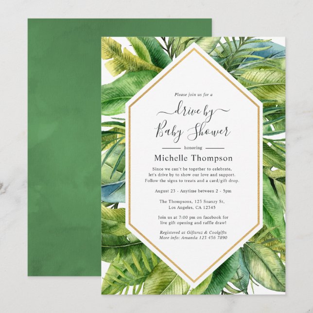 Watercolor Tropical Summer Drive By Shower Invitation (Front/Back)
