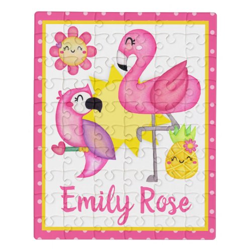 Watercolor Tropical Summer Flamingo  Parrot Jigsaw Puzzle