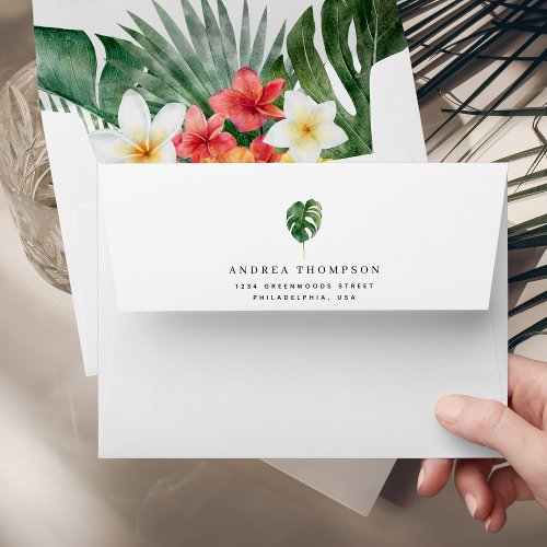 Watercolor Tropical Summer Floral Greenery Wedding Envelope