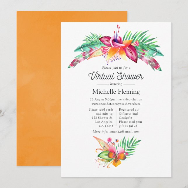 Watercolor Tropical Summer Virtual Baby Shower Invitation (Front/Back)