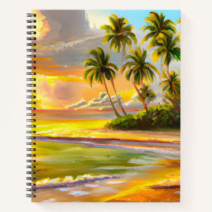 Watercolor Tropical Sunset Beach Painting Notebook
