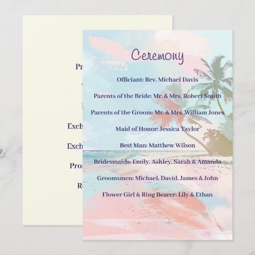 Watercolor Tropical Sunset Beach Wedding Ceremony  Invitation