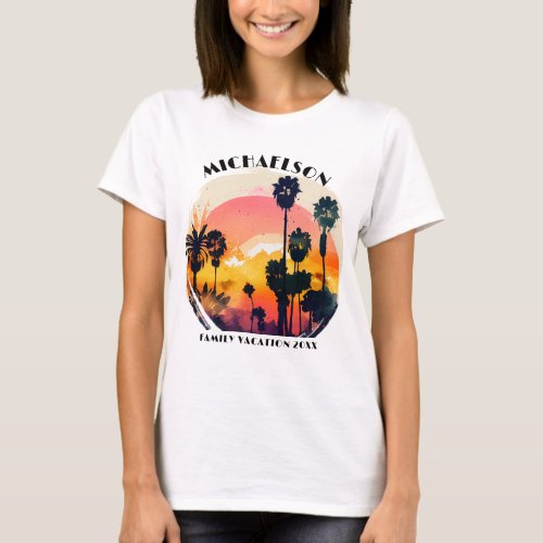 Watercolor Tropical Sunset Family Vacation T_Shirt