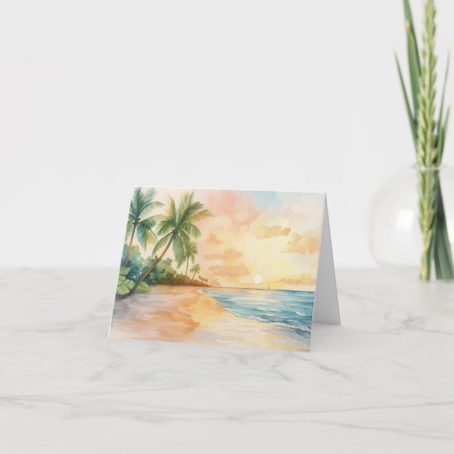 Watercolor Tropical Sunset Thank You Card (Front)