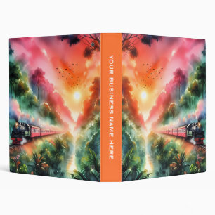 Watercolor Tropical Sunset Train Journey 3 Ring Binder