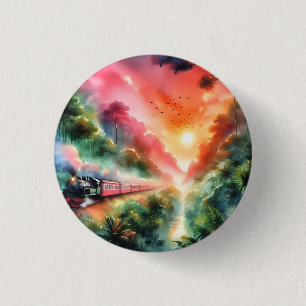 Watercolor Tropical Sunset Train Journey Button