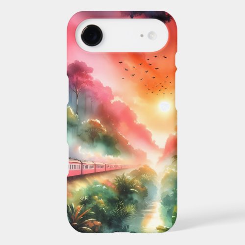 Watercolor Tropical Sunset Train Journey iPhone 17 Air Case