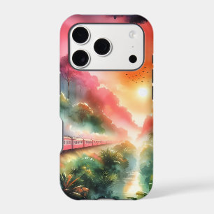 Watercolor Tropical Sunset Train Journey iPhone 17 Pro Case