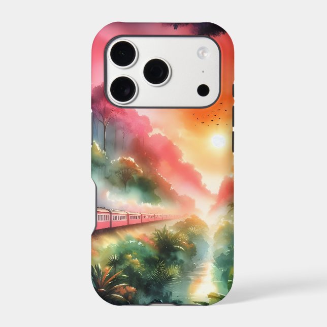 Watercolor Tropical Sunset Train Journey Case-Mate iPhone Case (Back)