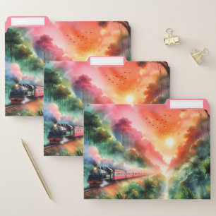 Watercolor Tropical Sunset Train Journey File Folder