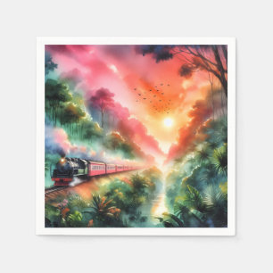 Watercolor Tropical Sunset Train Journey Napkins