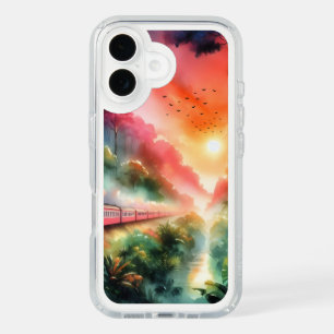 Watercolor Tropical Sunset Train Journey iPhone 16 Case