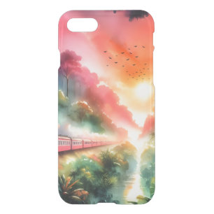 Watercolor Tropical Sunset Train Journey iPhone SE/8/7 Case