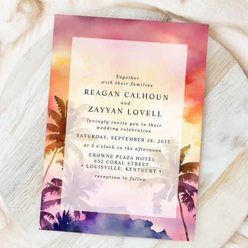 Watercolor Tropical Sunset Wedding Invitation