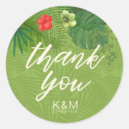 Watercolor Tropical Thank You Green ID577 Classic Round Sticker