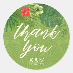 Watercolor Tropical Thank You Green ID577 Classic Round Sticker