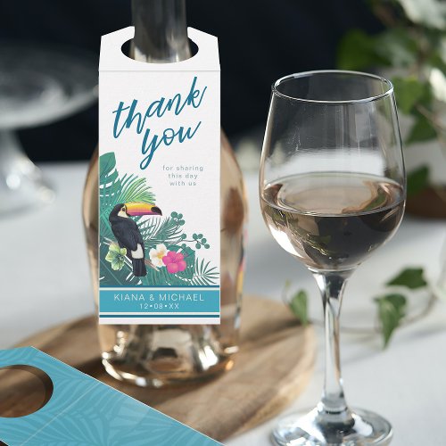 Watercolor Tropical Thank You Teal ID577 Bottle Hanger Tag