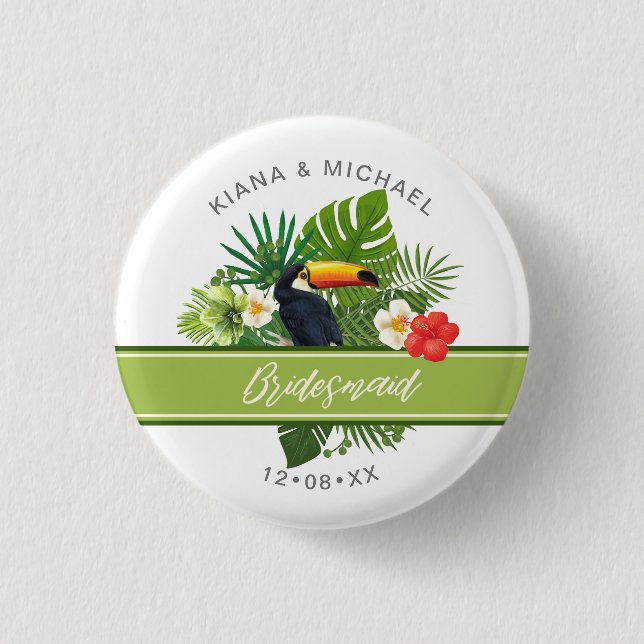 Watercolor Tropical Toucan Bridesmaid Green ID577  Button (Front)