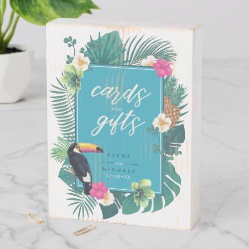 Watercolor Tropical Toucan Cards Gifts Teal ID577 Wooden Box Sign