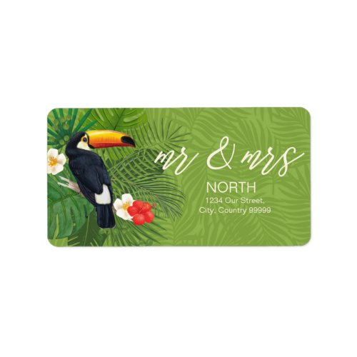 Watercolor Tropical Toucan Mr and Mrs Green ID577 Label