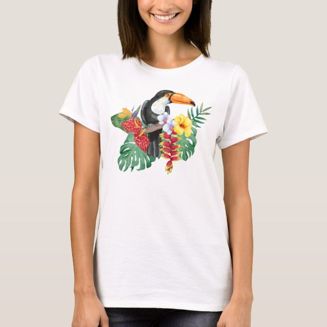 Watercolor Tropical Toucan T-Shirt (Front)