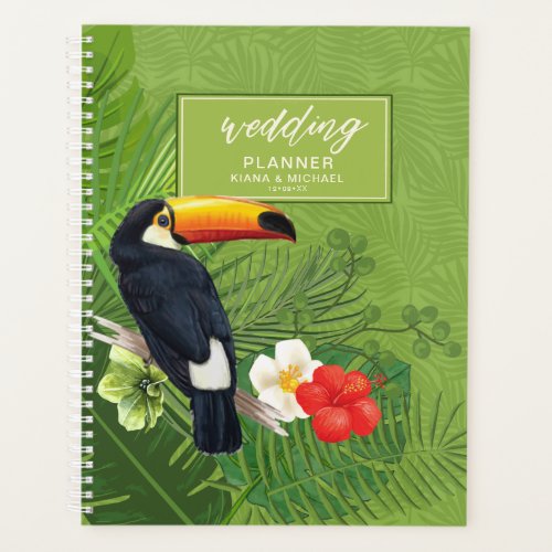 Watercolor Tropical Toucan Wedding Green V2 ID577 Planner