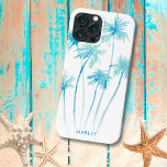 Watercolor Tropical Turquoise Palm Trees  iPhone 13 Pro Max Case<br><div class="desc">Add a touch of the tropics to your phone with this tropical case featuring watercolor palm trees in shades of turquoise blue and green.</div>