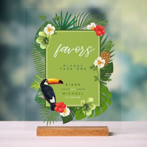 Watercolor Tropical wToucan Favors Green ID577 Acrylic Sign