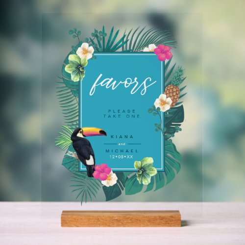 Watercolor Tropical wToucan Favors Teal ID577 Acrylic Sign