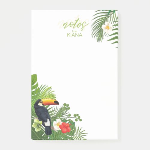Watercolor Tropical wToucan Green ID577 Post_it Notes
