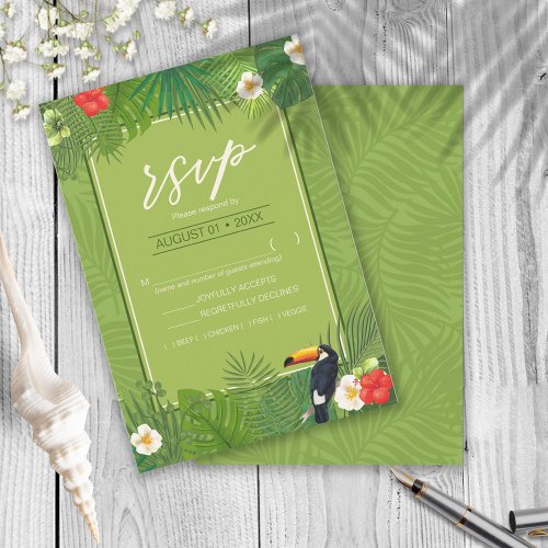 Watercolor Tropical wToucan Green ID577 RSVP Card