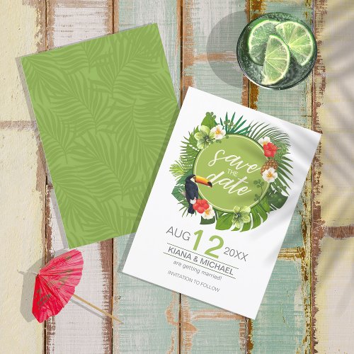 Watercolor Tropical wToucan Green ID577 Save The Date