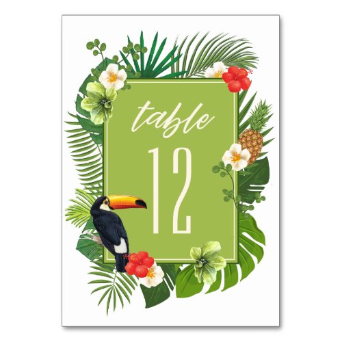 Watercolor Tropical wToucan Green ID577 Table Number