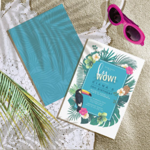 Watercolor Tropical w/Toucan LuWOW! Teal ID577 Invitation