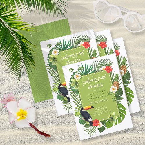 Watercolor Tropical wToucan Rehearsal Green ID577 Invitation