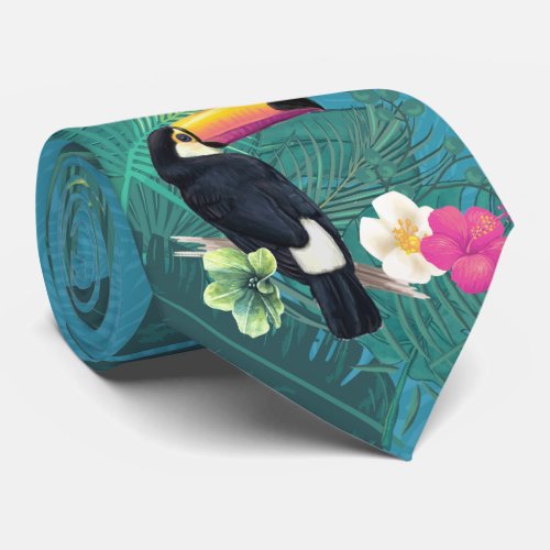 Watercolor Tropical wToucan Teal ID577 Neck Tie